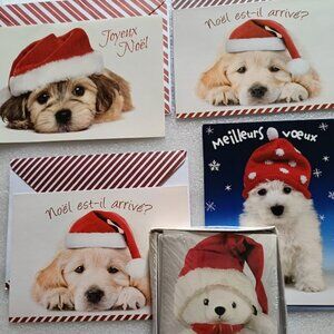 🎄🐶8 Dogs Puppy Christmas Greeting French cards + matching envelopes